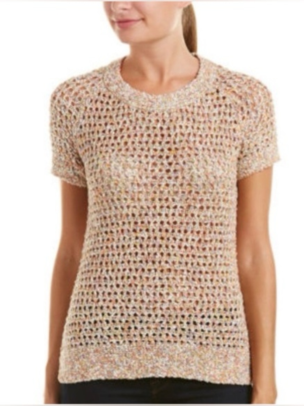 Cabi Sorbet Cotton Knit Short Sleeve Pullover‎ Scoop Crew Neck Sweater Top Small
